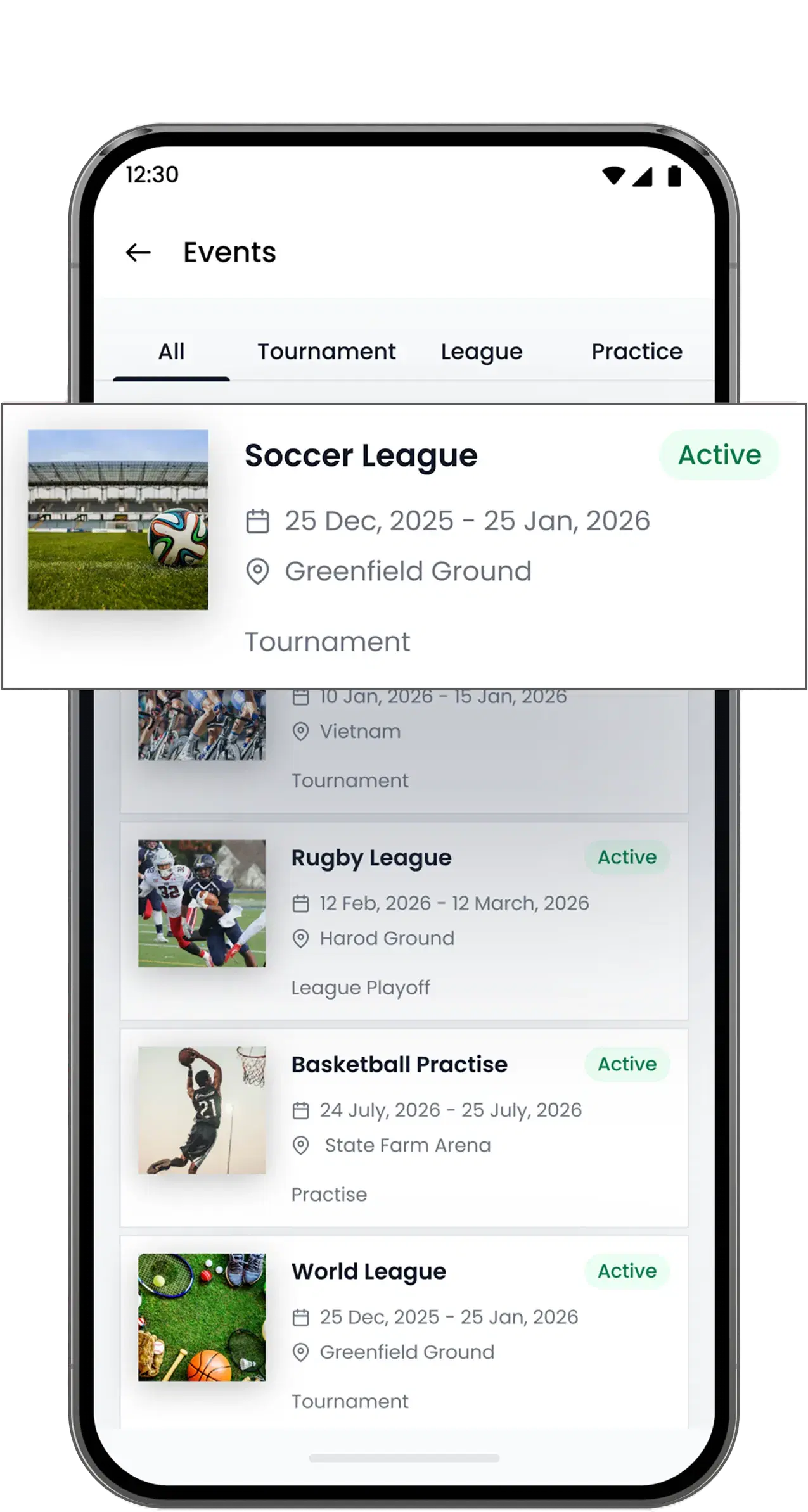 Waresport mobile app on iPhone